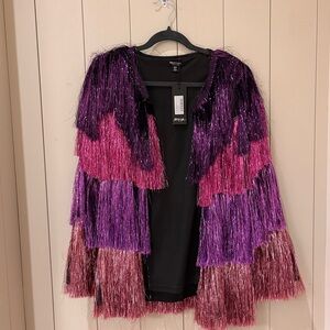Nasty Gal Purple and Pink Fringe Blazer Size 8